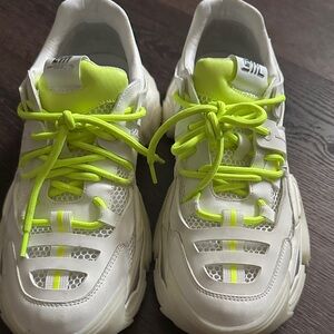 Steve Madden White and Neon Green Kids Sneakers